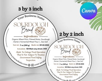 Plantilla de etiqueta para pan de masa madre, código QR, editable en Canva (descarga digital)