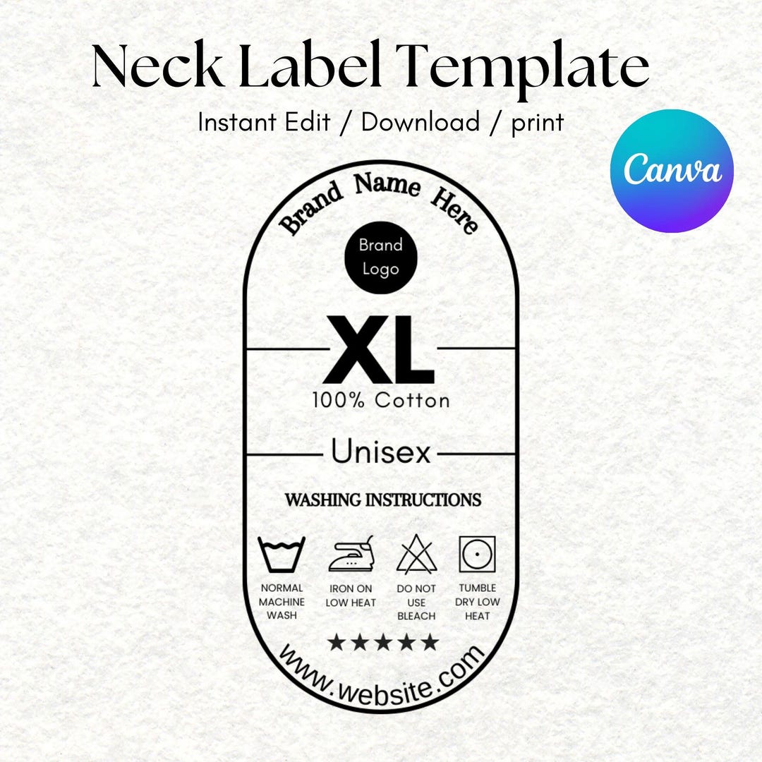 Custom Neck Label Template, Tagless Clothing (canva, 2x2.5 Inches, PDF ...