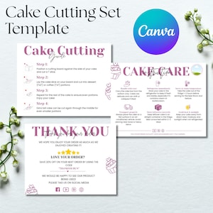 Cake Cutting Set, Cake Care Card, Cake Cutting Guide, Thank You Cards, Cake Care Guide, Cake Business Bundle, Bakery Care Card,CanvaTemplate