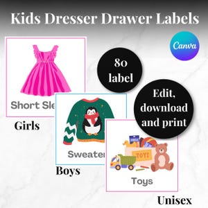 Kids Dresser Drawer Labels, Organization Labels, Nursery Drawer Labels, Kids Drawer Labels, Kids Closet, Kids Clothing Labels, Kids Labels