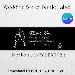 Wedding Water Bottle Label, Water Bottle Stickers, Personalized Water Bottle Labels, Wedding Monogram, Water Labels, Editable Canva Template