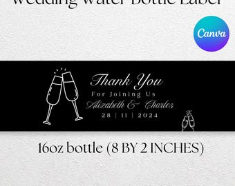 Wedding Water Bottle Label Template, Personalized Monogram (Canva Editable, PDF)
