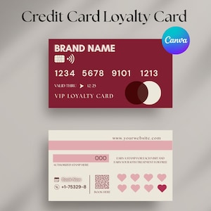 Plantilla de tarjeta de fidelización, diseño de tarjeta de fidelización, recompensa para clientes, sello de fidelización, tarjetas de fidelización para salones de belleza, tarjeta de fidelización con estilo de tarjeta de crédito