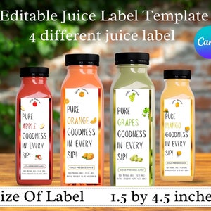 Juice Bottle Label Template, Juice Bottle Label, Editable Juice Labels, Beverage Labels, Fresh Juice Label Sticker Design, Digital Download