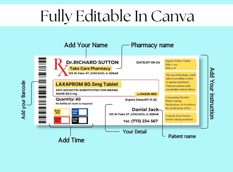 Prescription Label Template, Pill Bottle Label, RX Bottle Label