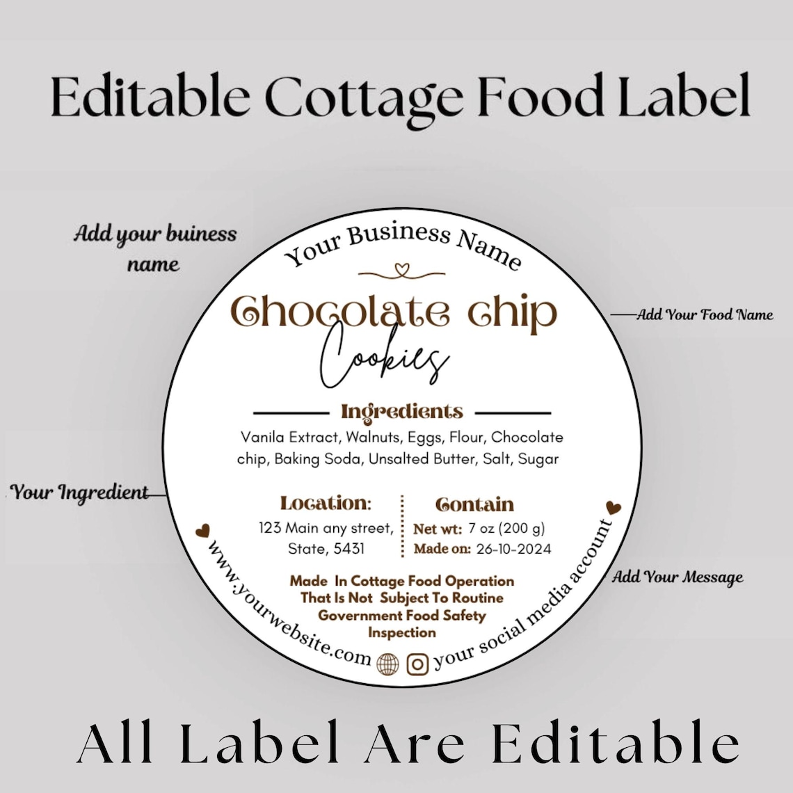 Editable Cottage Food Labels Bundle, Ingredient Label Template, Small ...
