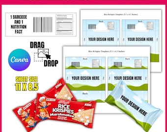 Rice Krispies Template Custom Rice Krispies Treat Wrapper Party Favor Canva Editable Rice Krispies Mockup Template DIY Party Template