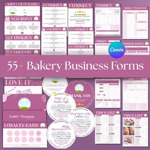 Lot d'affaires Boulangerie, Bons de commande de gâteaux, Cartes de remerciement, Kit de marque pour boulangerie, Panneau QR code, Liste de prix, Agenda quotidien, Cartes d'entretien de gâteau