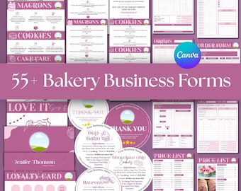 Paquete para panadería, formularios de pedido de pasteles y kit de marca (Canva)