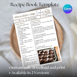 Recipe Book Template, Printable Recipe, Editable Recipe Template, Cookbook, Recipe Page, Recipe Card, Recipe Planner, Editable Template