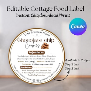 Etiqueta de alimentos caseros, plantilla de etiqueta de ingredientes, etiqueta de panadería, empaque para pequeñas empresas, etiqueta de productos horneados en casa, calcomanías de panadería en casa, galletas