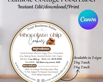 Etiqueta de alimentos caseros, plantilla de etiqueta de ingredientes, etiqueta de panadería, empaque para pequeñas empresas, etiqueta de productos horneados en casa, calcomanías de panadería en casa, galletas
