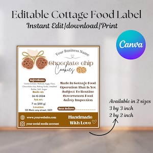 Etiqueta de alimentos caseros, plantilla de etiqueta de ingredientes, etiqueta de panadería, empaque para pequeñas empresas, etiqueta de productos horneados en casa, calcomanías de panadería en casa, galletas