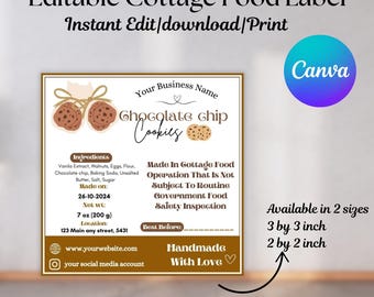 Etiqueta de alimentos caseros, plantilla de etiqueta de ingredientes, etiqueta de panadería, empaque para pequeñas empresas, etiqueta de productos horneados en casa, calcomanías de panadería en casa, galletas