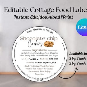 Etiqueta de alimentos caseros, plantilla de etiqueta de ingredientes, etiqueta de panadería, empaque para pequeñas empresas, etiqueta de productos horneados en casa, calcomanías de panadería en casa, galletas