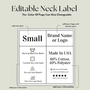 Free Neck Label Template.pdf Custom Neck Label Template, 2x2 Tagless Clothing Tag (canva, PDF) - Etsy