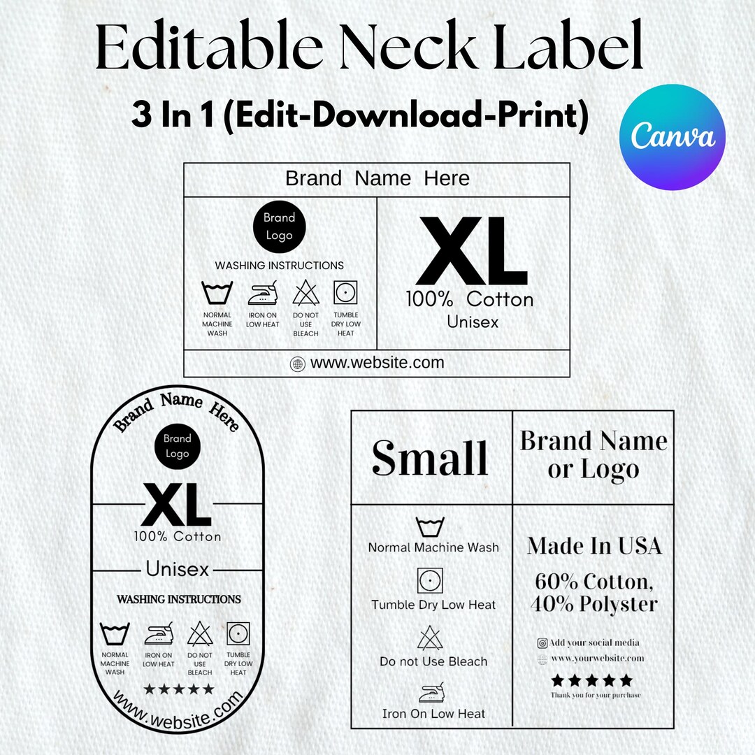 Editable Clothing Neck Tag Templates, Custom Garment Labels (canva) - Etsy