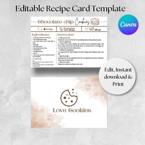 Recipe Card Template, personalized recipe cards, Printable Recipe Cards, Minimalist Recipe Card, Modern Recipe Card, Editable Recipe, Canva