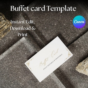 Plantilla de tarjeta de buffet, tarjetas de buffet editables, buffet de bodas, tarjetas de mesa de buffet, tarjetas de buffet Canva, tarjeta de comida de buffet, etiquetas de comida de buffet