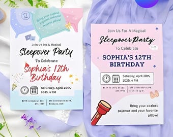 Sleepover Birthday Invitation, Editable Slumber Party Invite (Digital Download)