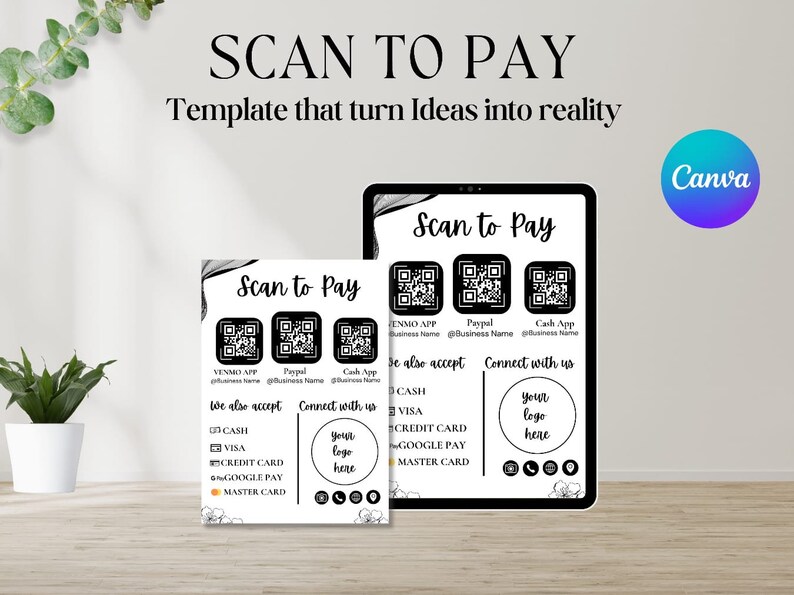 Editable Scan to Pay Template, QR Code Sign for Small Business ...
