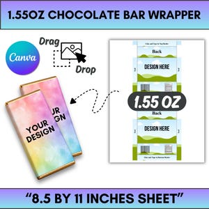 1.55oz Chocolate Bar Wrapper Canva Drag and Drop Template DIY Party Favors Editable Printable Template Blank Template