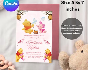 Winnie the Pooh Baby Shower Invitation, Storybook Theme (Editable Template)