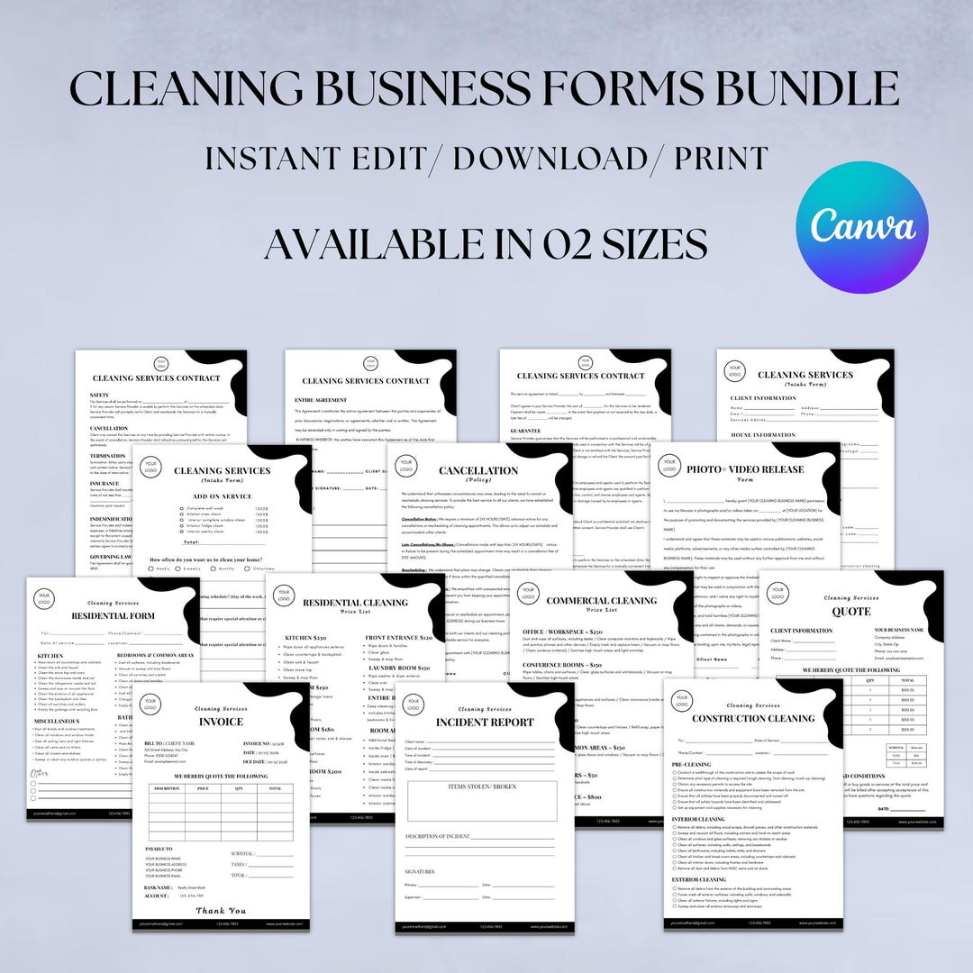 Cleaning Business Forms Bundle, Cleaning Client Intake Form & Contract ...
