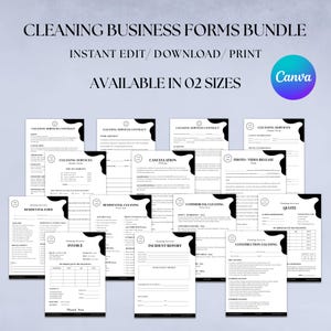 Paket med formulär för städföretag, kundintagsformulär och kontrakt för städning, checklista för städning, städtjänster, offert för kommersiell städning