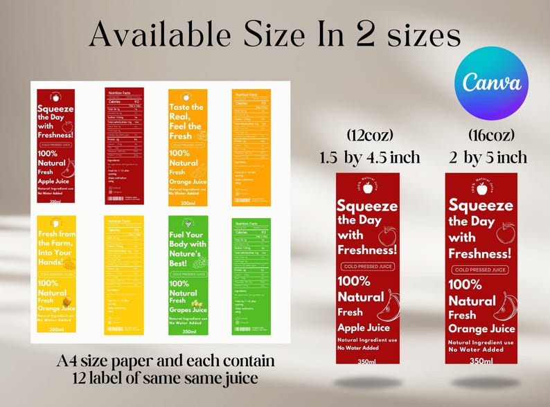 Juice Bottle Label Template, Juice Bottle Label, Editable Juice Labels