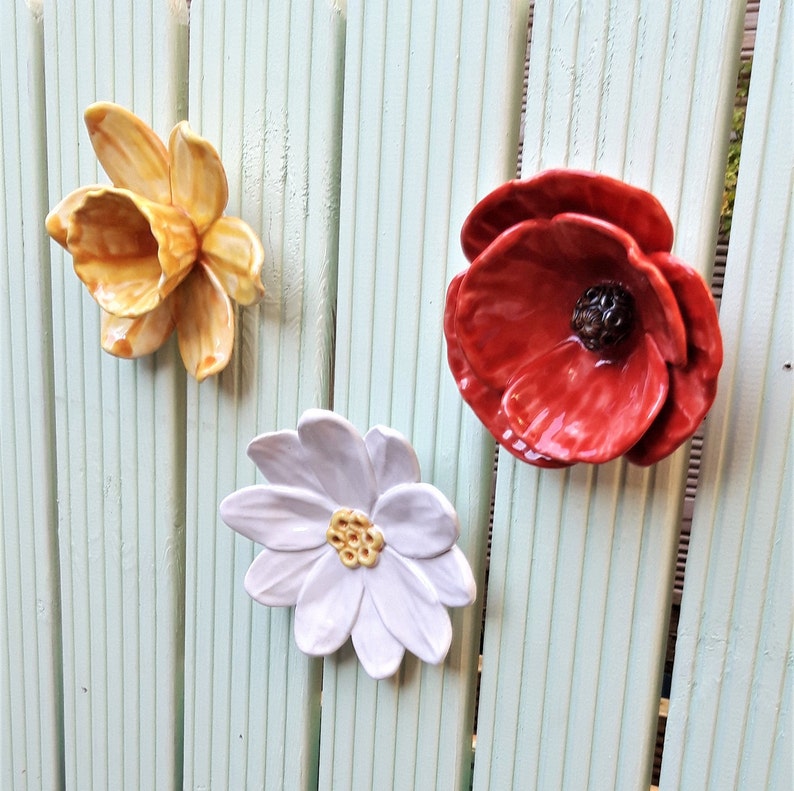 Yellow Ceramic Daffodil Wall Sculpture Frost Proof Stoneware Etsy