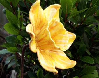 Ceramic Yellow Daffodil, Garden Sculpture, Made In England, 60cm