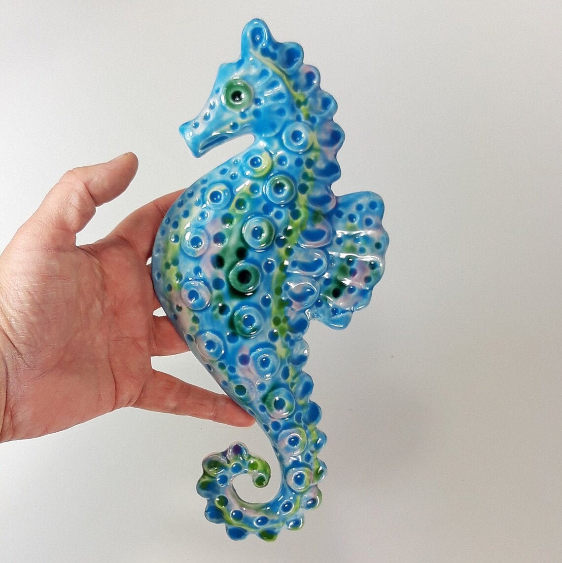 Blue Ceramic Wall Hanging Seahorse Ceramic Wall Decoration Etsy