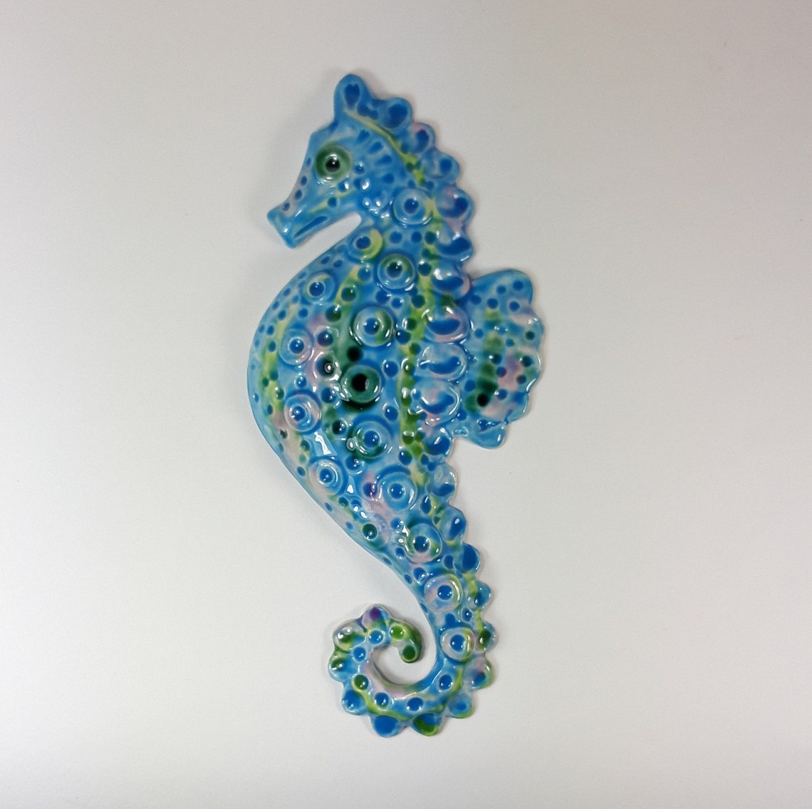 Blue Ceramic Wall Hanging Seahorse Ceramic Wall Decoration Etsy