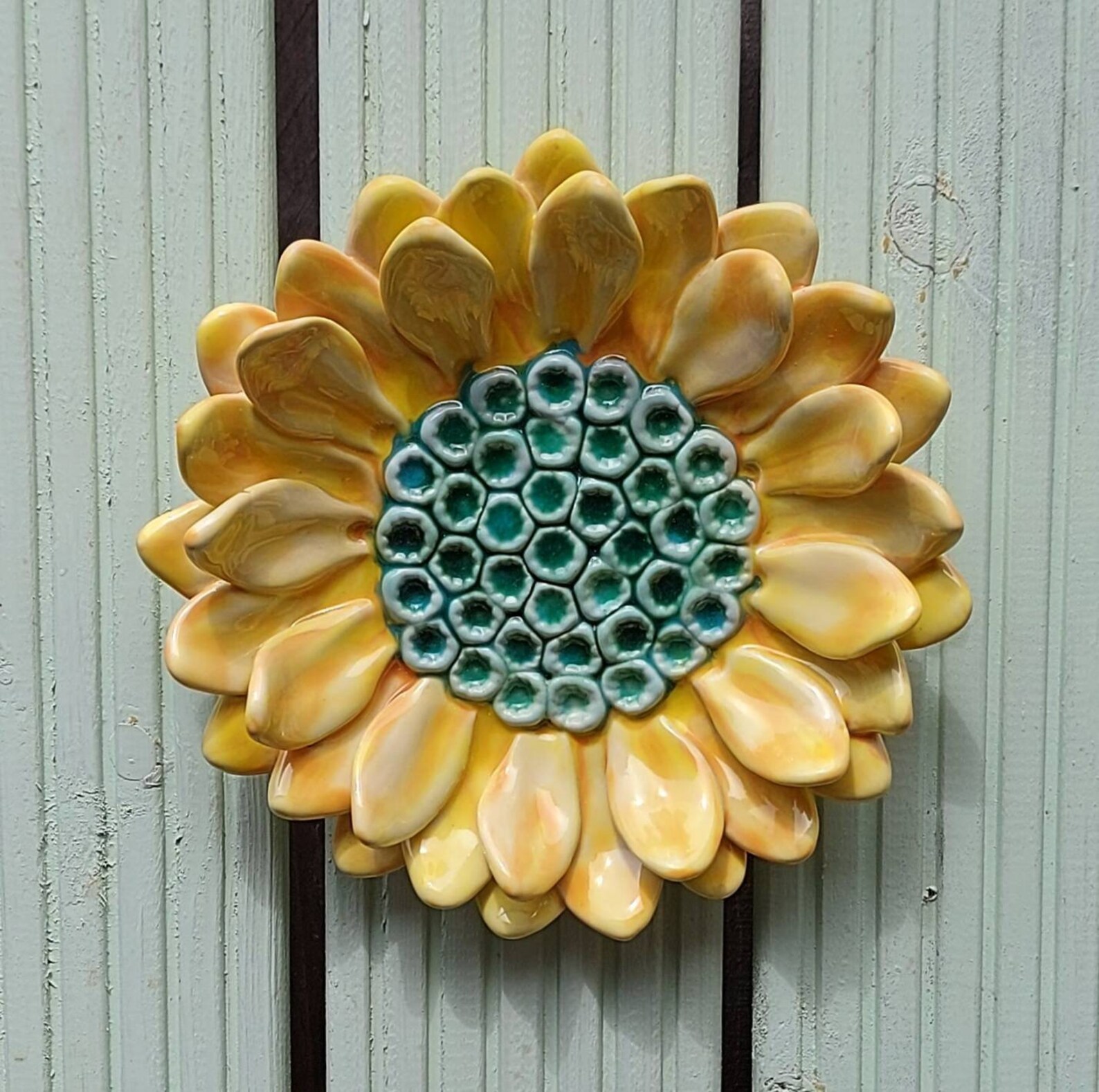 Wall Hanging Ceramic Yellow Sunflower Sculpture Pottery | Etsy
