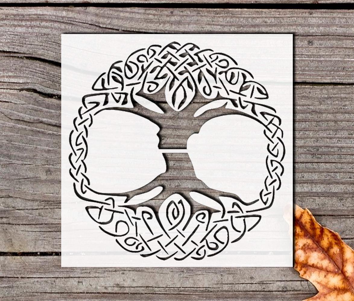 Celtic Tree Design Stencil for Painting – 8" x 8" Reusable Plastic Template for Art, Crafts, and Home Decor