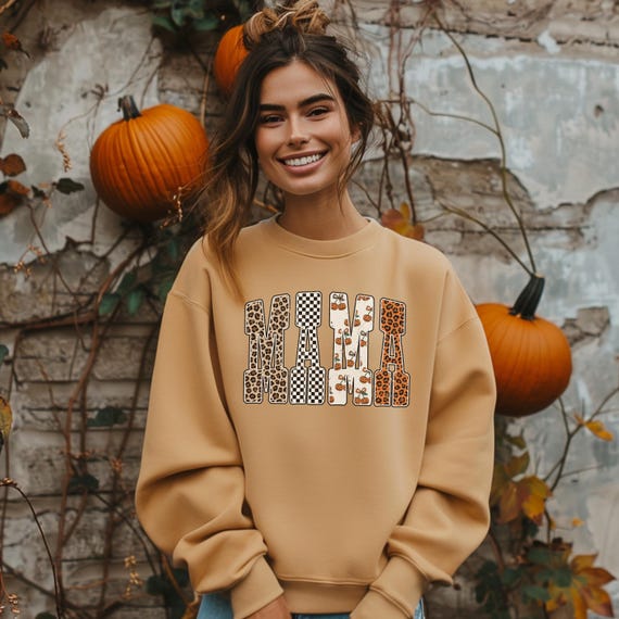 Fall MAMA Sweatshirt for Women | Leopard & Pumpkin Letter Print | Cute Cozy Autumn Crewneck | Thanksgiving Mom Gift | Trendy Fall Shirt