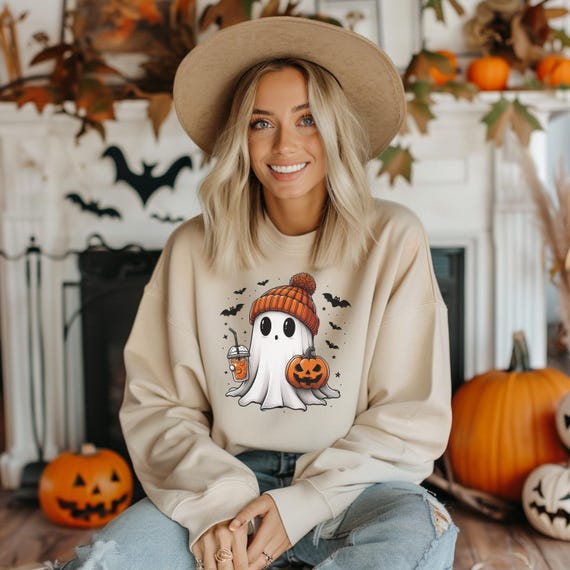 Cute Ghost Halloween Sweatshirt, Cozy Fall Crewneck, Unisex Sweatshirt for Halloween, Spooky Season Apparel, Trick or Treat Gift