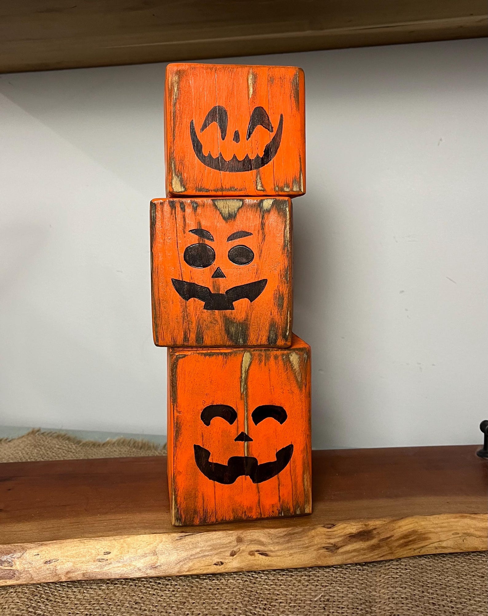 Halloween Blocks, Spooky Pumpkin Decor, Handmade, Fall Decor, Autumn