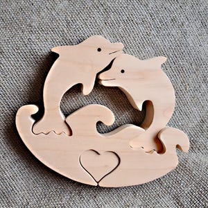 Wooden Puzzle - Dolphins, Sustainable Gift, ECO Toy, Clear Toy