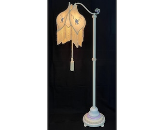 END of SEASON SALE Antique Bridge Arm Floor Lamp with Victorian Lampshade