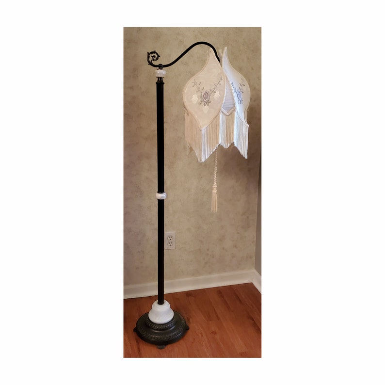 Vintage Bridge Arm Floor Lamp with Victorian Lamp Shade The Tulip image 1