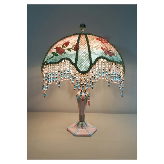 Vintage Table Lamp With Victorian Shade My Cine Canada Vintage Table Lamp With Victorian, Victorian Lamp Shades With Beaded Earrings
