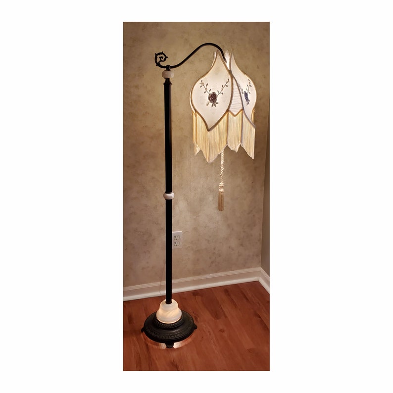 Vintage Bridge Arm Floor Lamp with Victorian Lamp Shade The Tulip image 2