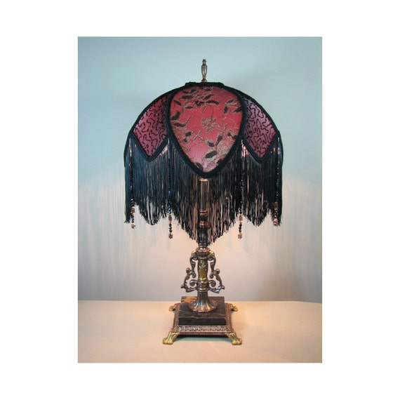 SOLD Vintage Table Lamp with Victorian Lamp Shade - Victorian Romance   0417