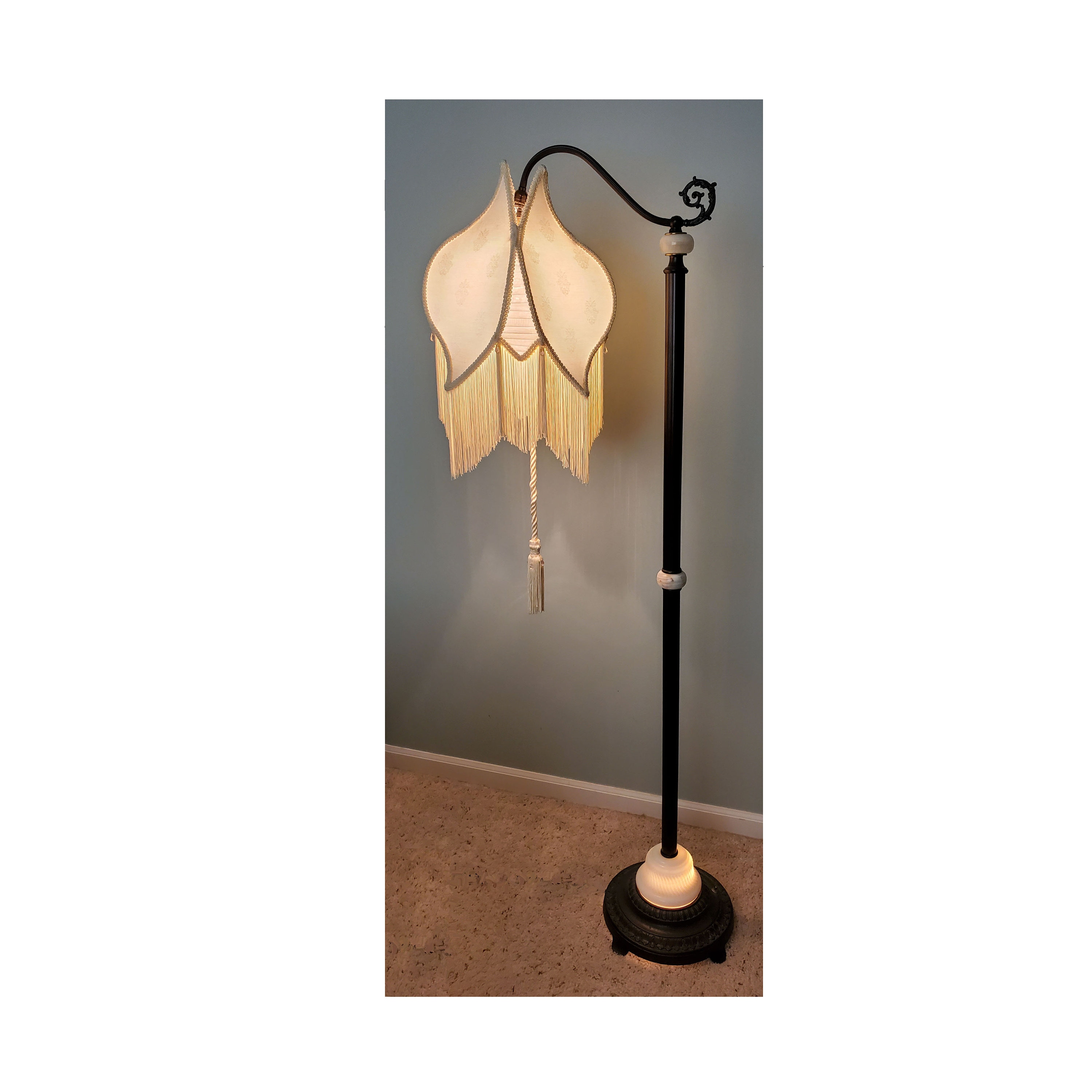 Vintage Bridge Arm Floor Lamp With Victorian Lamp Shade the Etsy