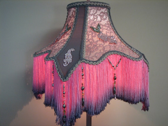 Vintage Floor Lamp With Victorian Shade Serendipity Vintage Floor Lamp With Victorian, Victorian Lamp Shades With Beaded Earrings