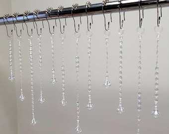 LIMITED TIME SPECIAL.  Decorative Shower Curtain Bling Hook Accents/Charms. Acrylic Plastic Resin Gem Strands with Diamond Accent.