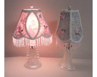 Pair 1920's Vintage Glass Dresser Lamps