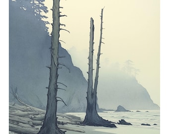 Grabado en madera japonés, impresión giclée, «Cementerio de árboles»